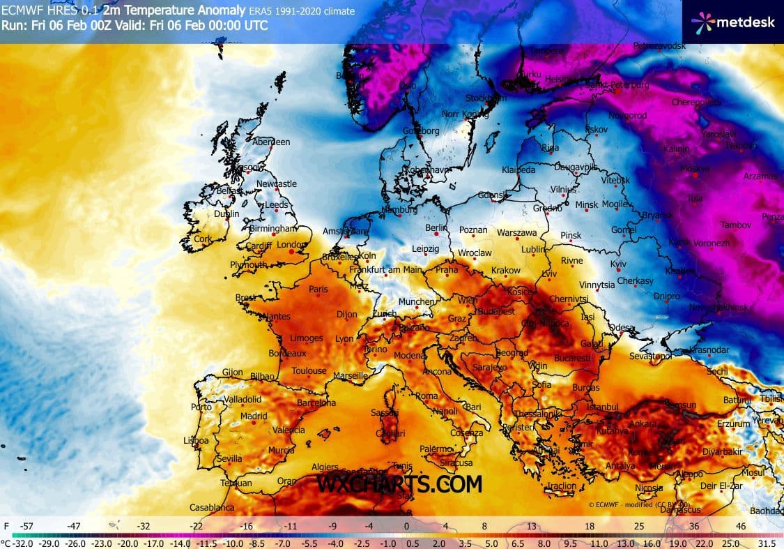 Takmer 55 °C rozdiel teplôt v Európe: Juh v lete, sever v arktických mrazoch