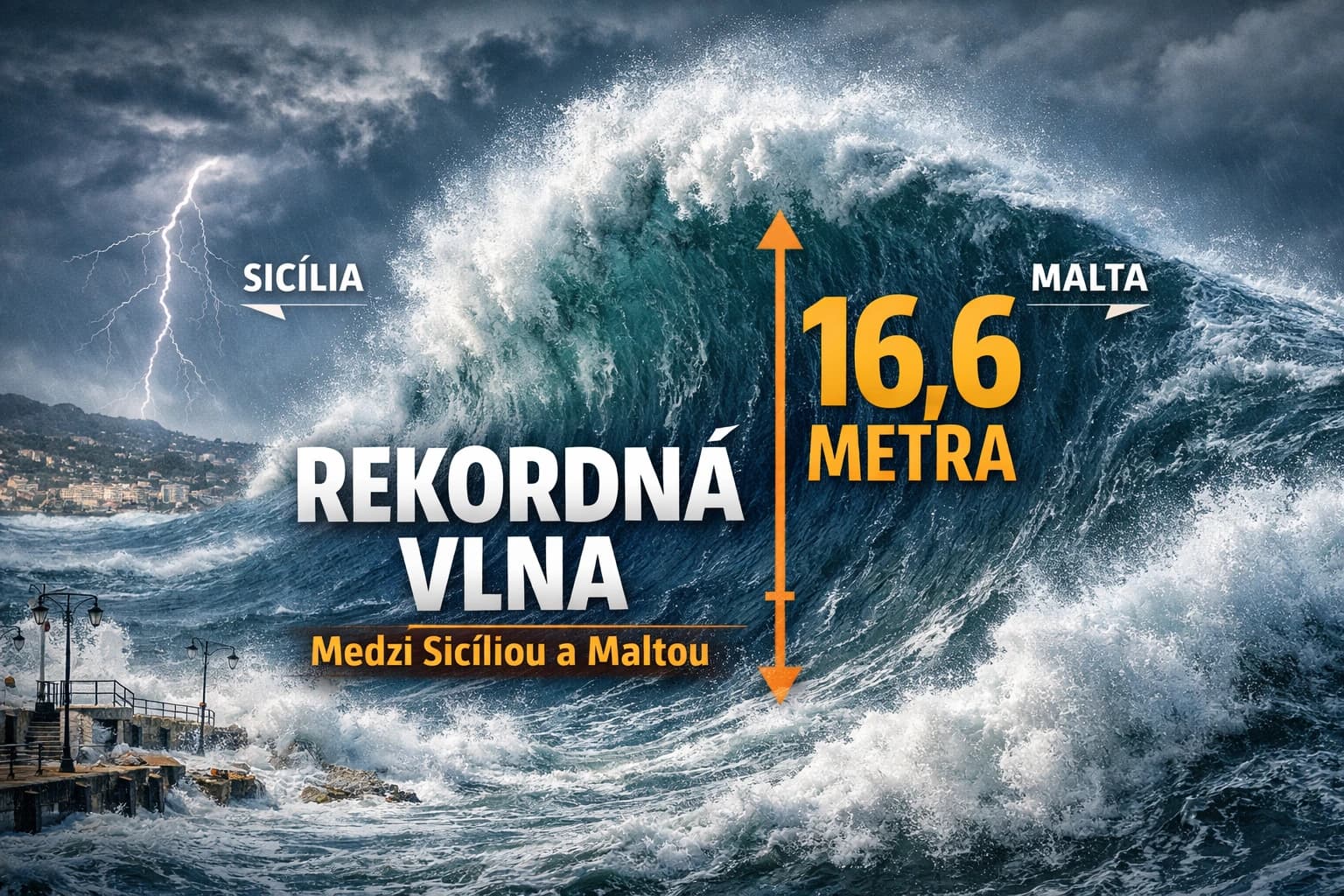 Rekordná vlna v Stredozemnom mori: medzi Sicíliou a Maltou namerali viac ako 16 metrov